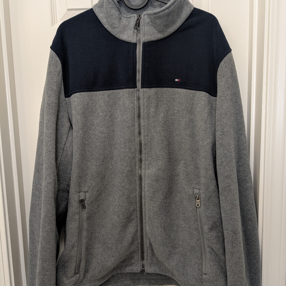 TOMMY HILFIGER POLAR FLEECE Full Zip JACKET GRAY NAVY Blue MEN's L